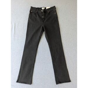 HM Jeans Womens High Waist Flare Split Hem Black Washed Denim Size 12 NEW